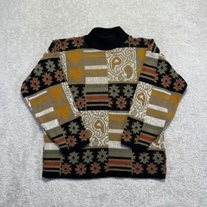 VINTAGE Croquet Club Sweater Womens M Abstract Geometric Distressed Knit Acrylic